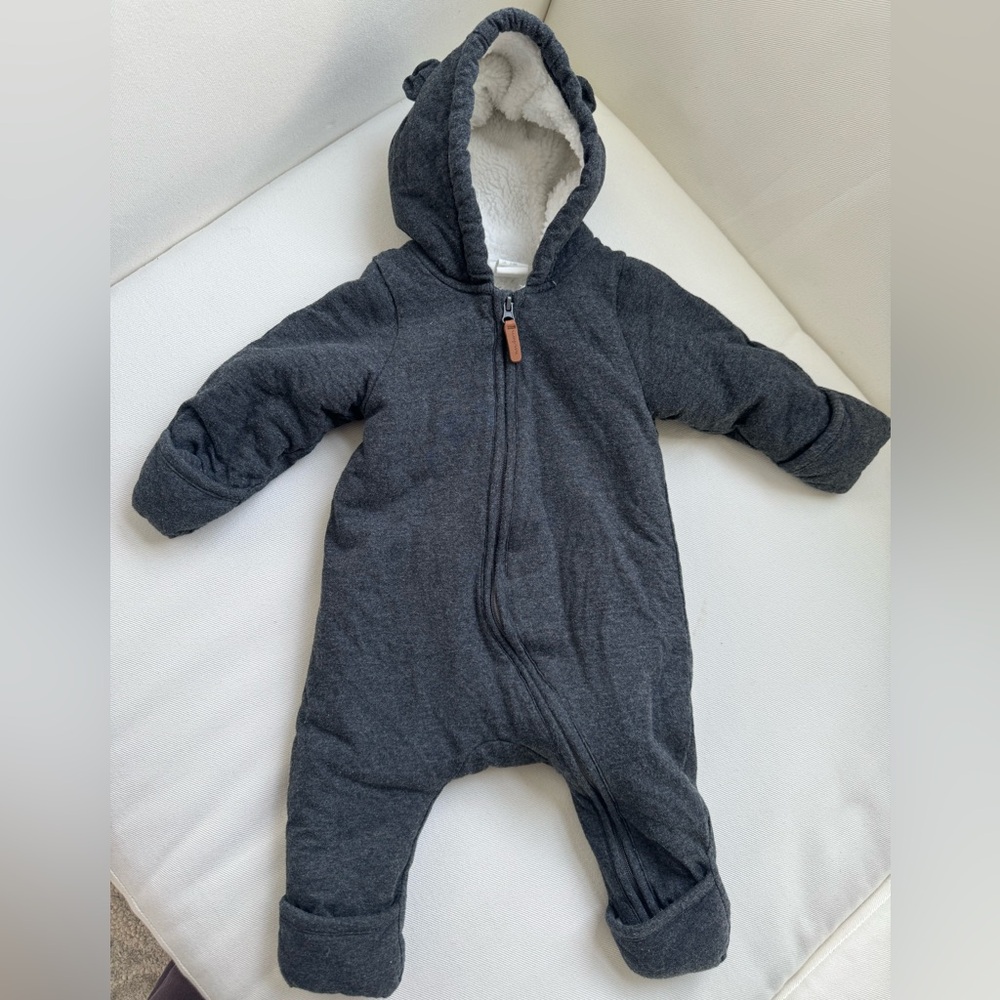 H&M Baby Hooded Bunting Jumpsuit Dark Gray Melange 3M Sherpa Lined